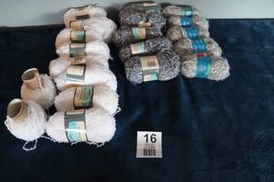 lot 16 image: Eighteen Skeins--(Caron Sno Spun--Sunny Cotton Fresh--(Cream-Tan-Lt. Blue)  Yarn