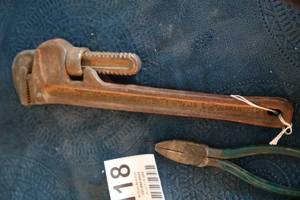 lot 118 image: Four Pliers & One Pipe Wrench