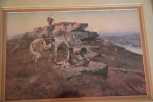 lot 138 image: Framed & Matted Pictures--Two Boys Building A Snowman---White Horse W Man Sitting On Rock On Hill Near Water
