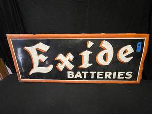 lot 13 image: Exide batteries heavy embossed tin sign