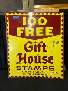 lot 15 image: Large Gift House Stamps double-sided porcelain sign
