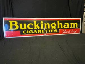 lot 16 image: Buckingham Cigarettes single-sided porcelain sign