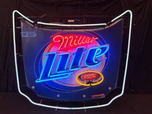 lot 20 image: Miller Lite NASCAR hood neon sign