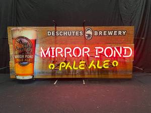 lot 53 image: Descutes Brewery Mirror Pond Pale Ale neon sign with backlit glass