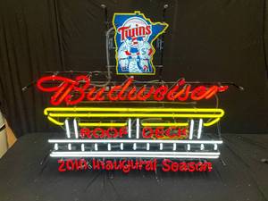 lot 124 image: Bud  Budweiser MN Twins MLB roof deck neon sign