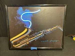 lot 132 image: Cool Jazz saxophone print with neon