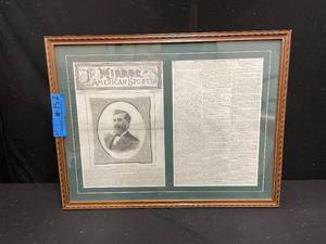 lot 152 image: Framed print  article from The Mirror American Sports newspaper  John M Brunswick pool tables  billiards