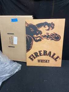 lot 157 image: Fireball Cinnamon Whisky wood burned sign, NIB