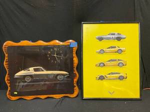 lot 163 image: Corvette clock and framed print of Corvettes