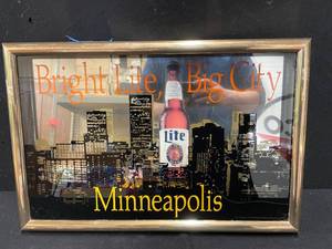 lot 169 image: Miller Lite - Brite Lite, Big City Minneapolis shadowbox mirror