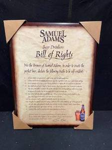 lot 181 image: Framed Sam Samuel Adams Beer Drinkers Bill of Rights