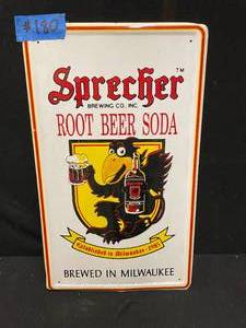 lot 180 image: Sprecher Brewing Company Root Beer Soda tin tacker