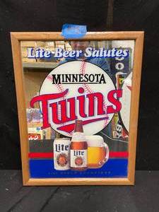 lot 182 image: Miller Lite Beer Salutes MN Minnesota Twins 1987 Champions baseball mirror