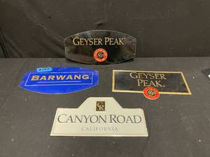 lot 188 image: Lot of 4 tin signs Canyon Road, Barwang, Geyser Peak