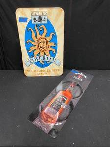 lot 191 image: Bells Oberon Ale, Jim Beam Black tin tackers