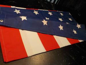 lot 123 image: Flag Shower Curtain and Curtain Rin...