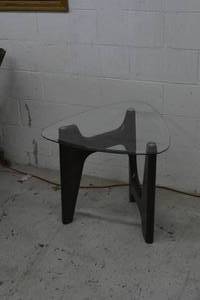 Glass side table 24 tall 26 wide  matches #9 coffee table
