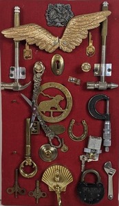 lot 7 image: Rare Gorgeous VintageTools, Keys,Locks, Brass Decor Sample Display