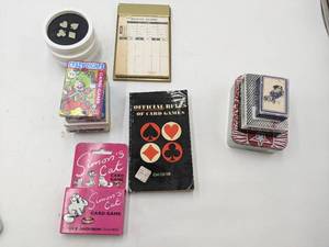 lot 48 image: Ultimate Card Set Vintage Bridge Score Holder 8x6x1 Drink Holders 10 Assorted Card Sets Official Rules of Card Games Book