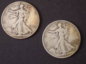 2 Walking Liberty Half Dollars