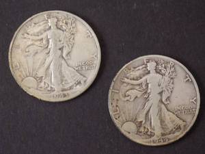 2 Walking Liberty Half Dollars