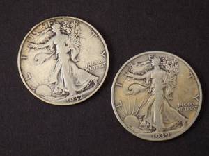 2 Walking Liberty Half Dollars