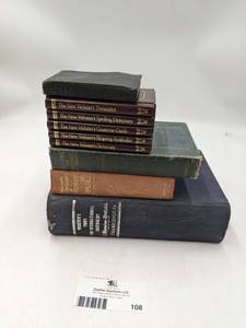 lot 108 image: 4 Rare Vintage and Antique Websters Dictionaries and The New Websters Deluxe Desk Reference Library