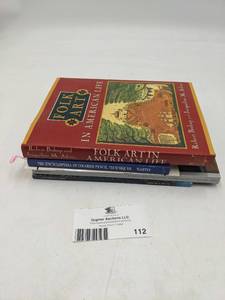 lot 112 image: 5 Rare Vintage and Antique Art Books-Uncommon Spirit , Graphic Poster Book,Sculpture & Works Phillips London Auction Book,Folk Art In American Life Encyclopedia of Colored Pencil Techniques,
