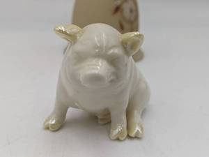 lot TF-18 image: Belleek Porcelain Pig & Fenton Bell Hand-painted by Lisa J