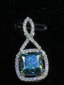 14 Karat White Gold Pendant - 2.02 Carat Blue-Green Diamond
