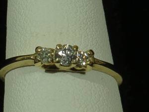 14 Karat Yellow Gold 3 Stone Past, Present, Future Diamond Ring