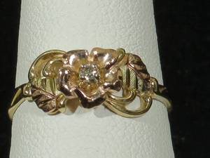 Two Tone 10 Karat Yellow and Rose Gold Diamond Ring