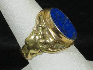 Vintage Art Deco Style 14 Karat Yellow Gold Blue Lapis Ring