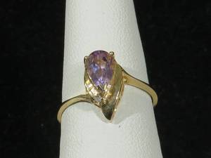 10 Karat Yellow Gold Amethyst and Diamond Ring