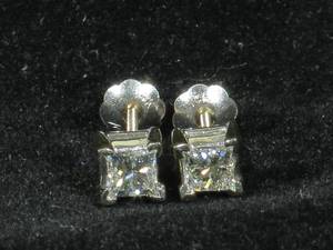 12 Carat Princess Cut Diamond Stud Earrings - 14 Karat White Gold