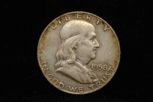1958-D Franklin Silver Half Dollar Coin