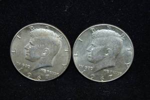 2 1967-P Kennedy Silver Half Dollar Coins