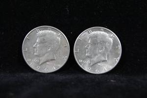 2 1964-D Kennedy Silver Half Dollar Coins