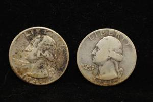 2 1941 Washington Silver Quarter Coins - PD