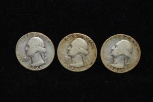 3 1946 Washington Silver Quarter Coins - PDS
