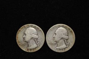 2 1947 Washington Silver Quarter Coins - PD