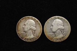 2 1949 Washington Silver Quarter Coins - PD