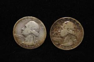2 1950 Washington Silver Quarter Coins - PD