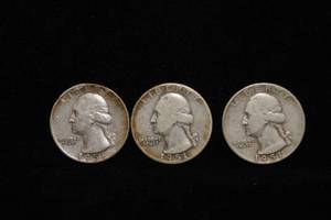 3 1951 Washington Silver Quarter Coins - PDS