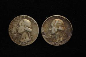 2 1952 Washington Silver Quarter Coins - PD
