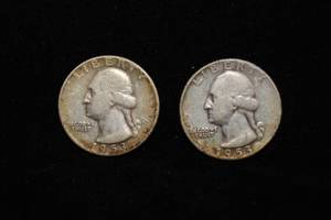 2 1953 Washington Silver Quarter Coins - DS