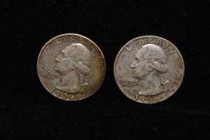 2 1956 Washington Silver Quarter Coins - PD