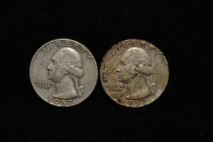 2 1957 Washington Silver Quarter Coins - PD