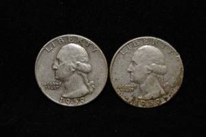 2 1959 Washington Silver Quarter Coins - PD