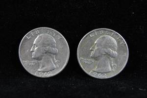 2 1962-D Washington Silver Quarter Coins